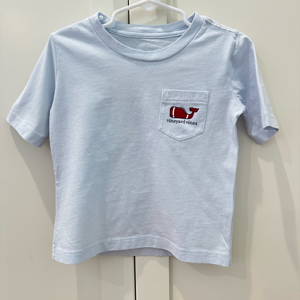Vineyard Vines Sky Blue Kids Tee with Red Whale Logo